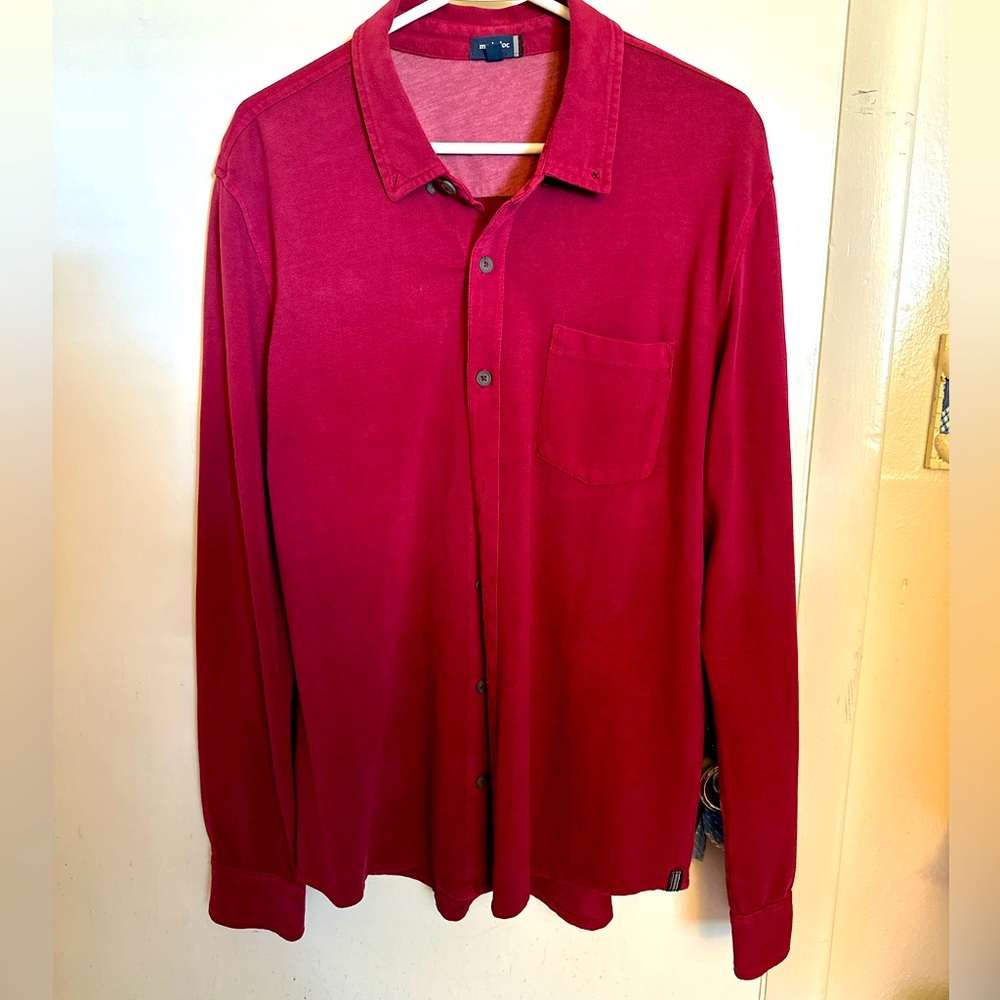 Mododoc Mens Classic-Fit  Red Long-Sleeve Button Casual Collar Shirt Size M